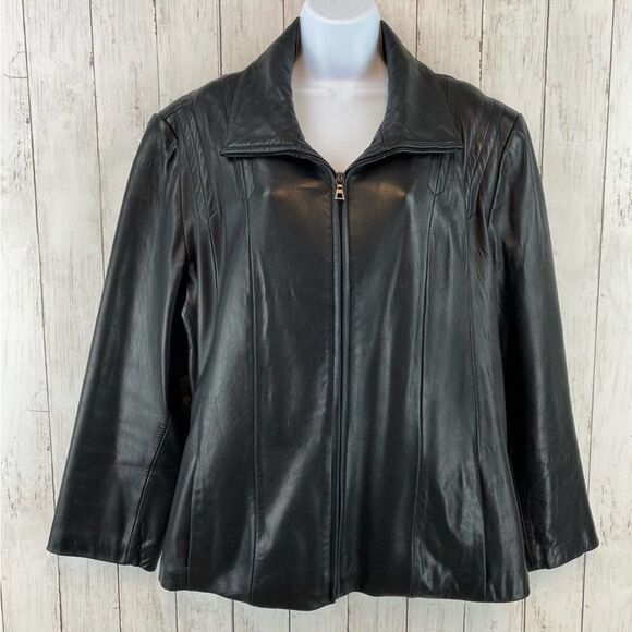 Avanti Genuine Leather Black Full Zip Stand Up Collar Jacket Women's Size XLarge - Picture 1 of 13